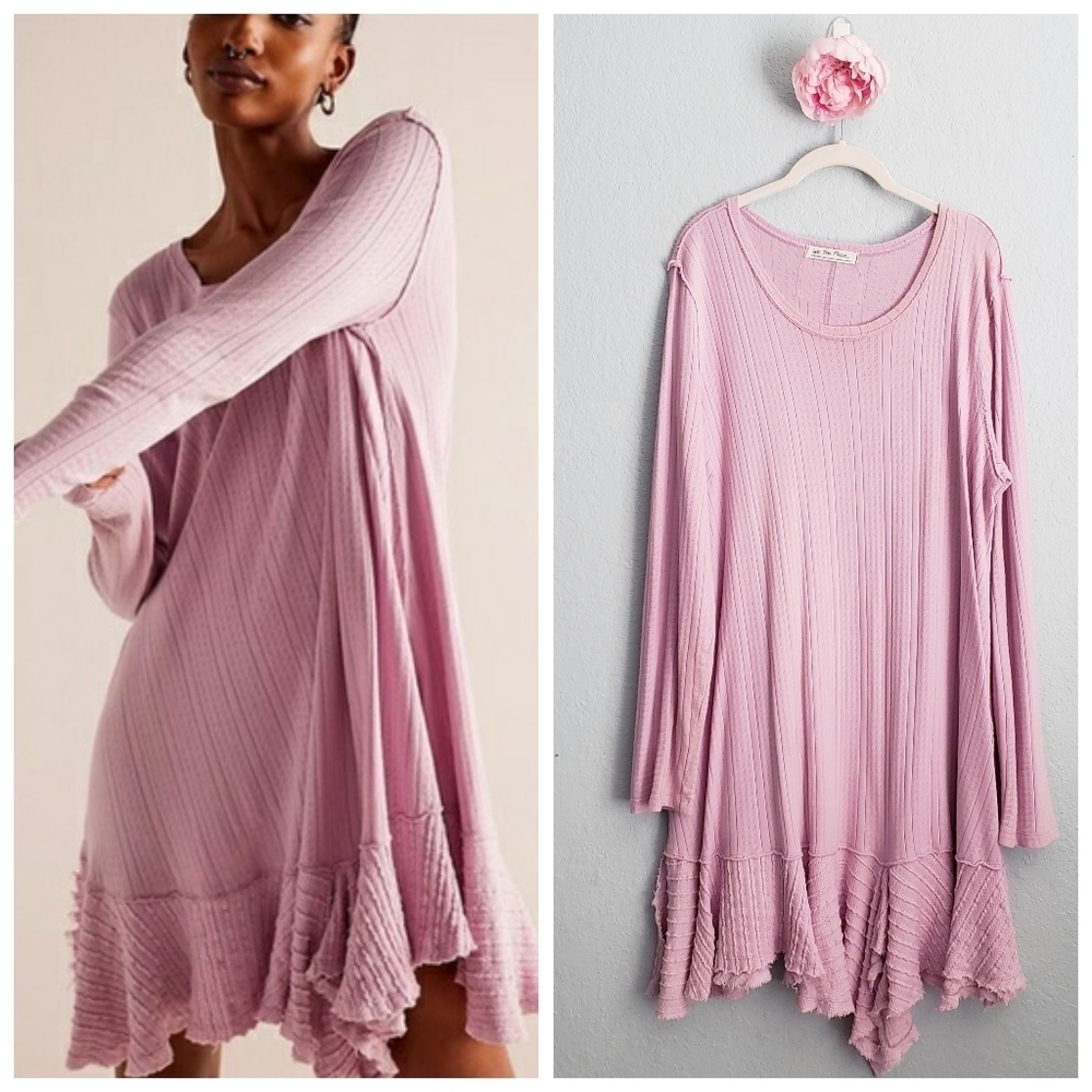 Free People Tate Pointelle Long Sleeve Tunic In Lilac Smoke
